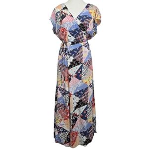 GAP Colorful Floral True Wrap Patchwork Maxi Dress Sz L | Boho Summer Dress